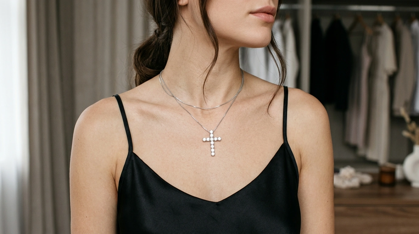 White Rhinestone Cross Pendant Necklace: Easy Sparkle