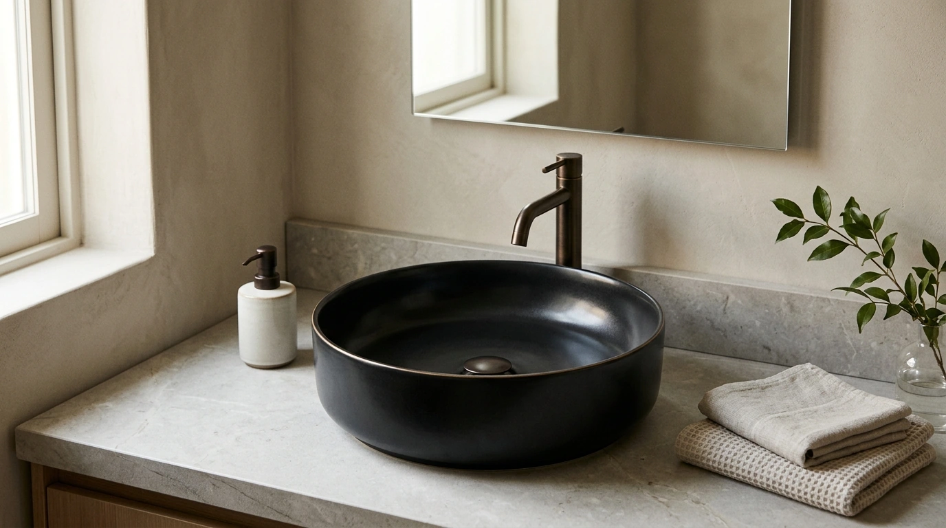 Black & Bronze Ceramic Sink Set for Statement Vanities