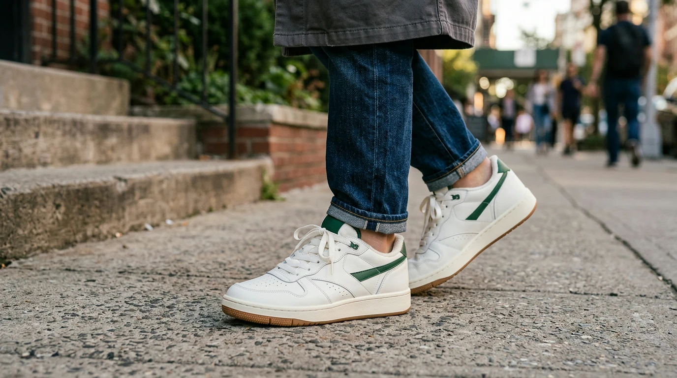 New Balance 550 Green: Sporty Retro Court Sneakers